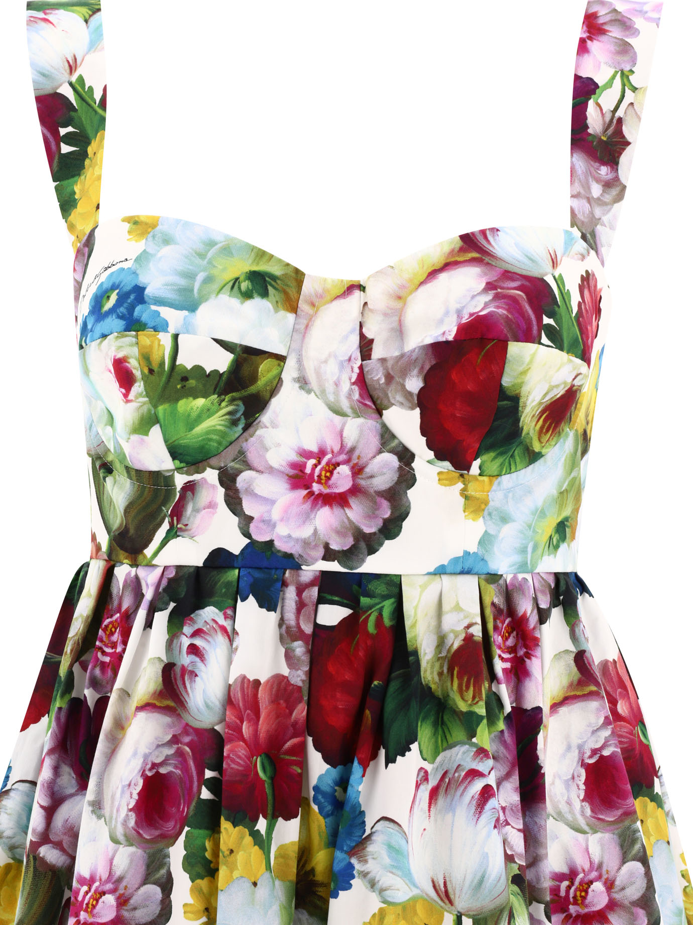 DOLCE & GABBANA Short cotton corset dress with nocturnal flower print